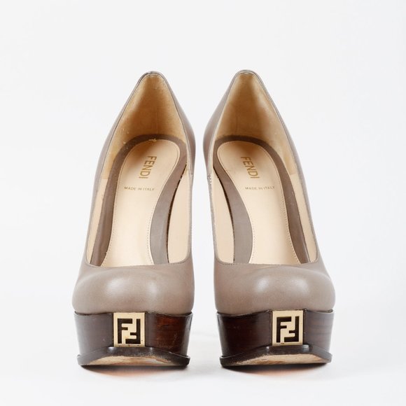Fendi Fendista Taupe Leather Pumps - Picture 1 of 10